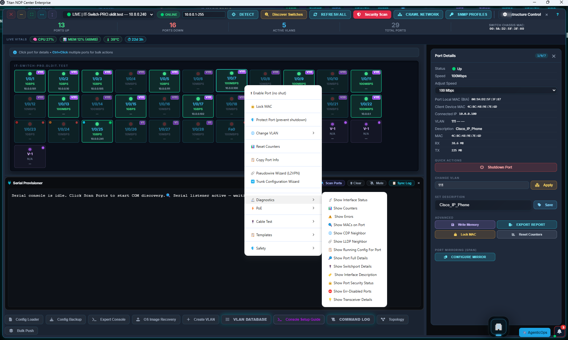 Titan Infrastructure Control with live ports and port actions